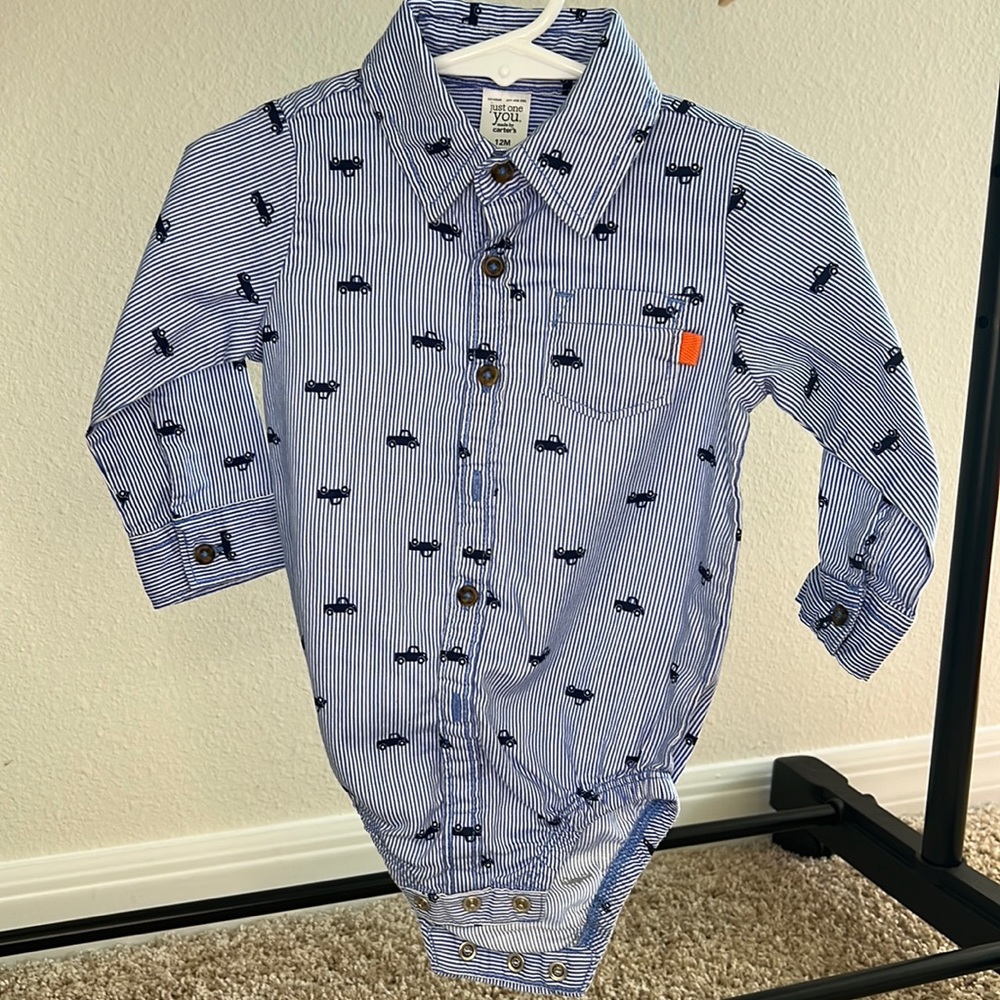 Boys Carters Collared Truck Button Up 12M Stylish Kids Striped T-Shirt